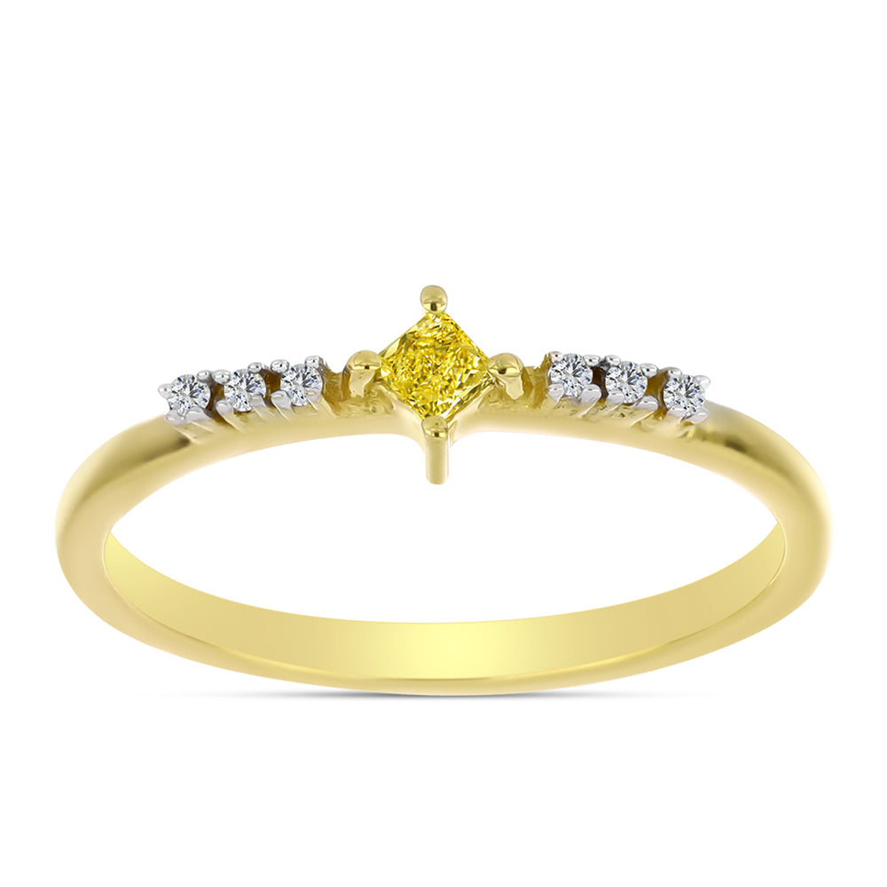 Anillo de Plata Bañada en Oro con Diamante Amarillo y Zircón blanco natural 7 