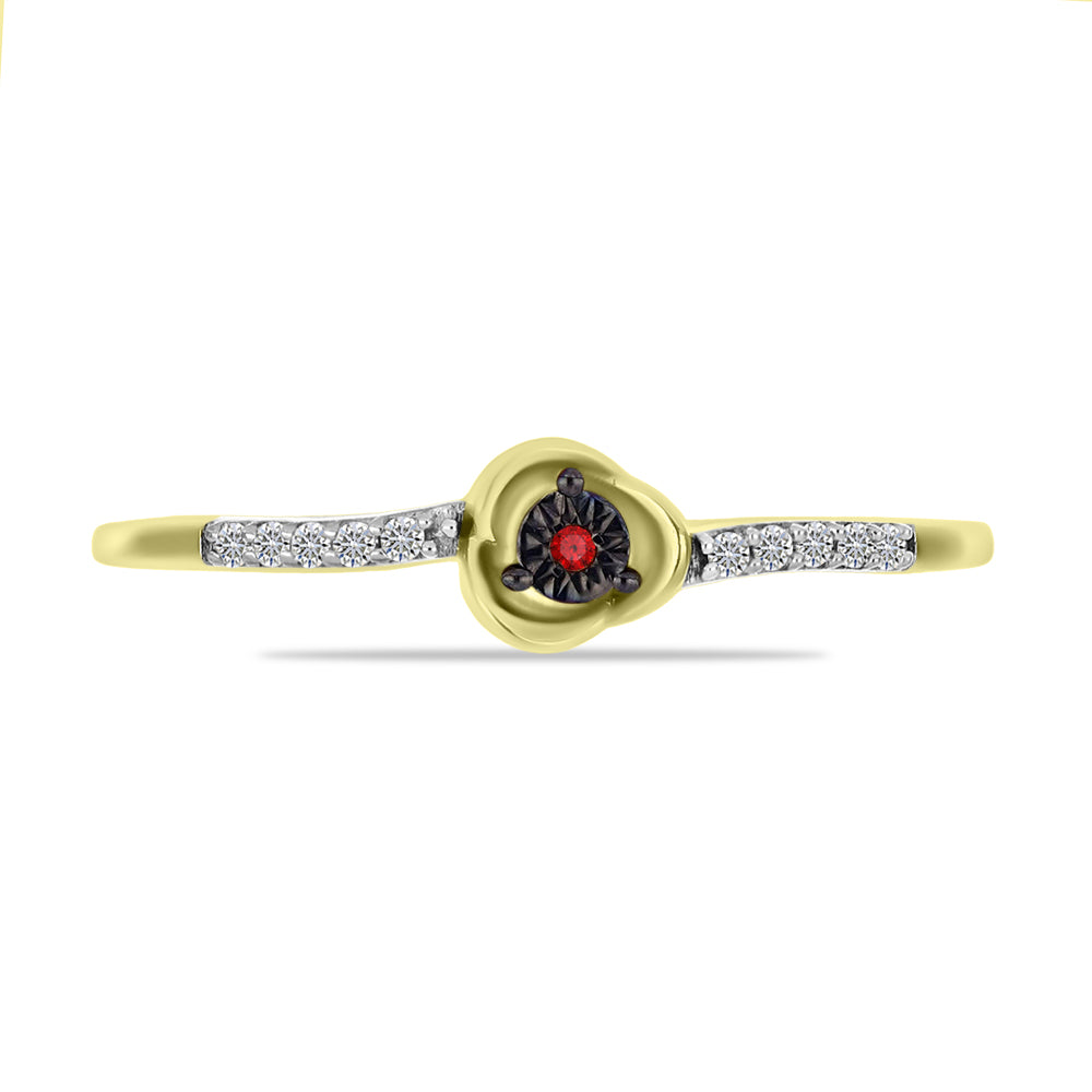 Anillo de Plata Bañada en Oro con Diamante Rojo y Zircón Blanco