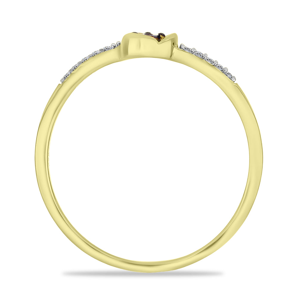 Anillo de Plata Bañada en Oro con Diamante Rojo y Zircón Blanco