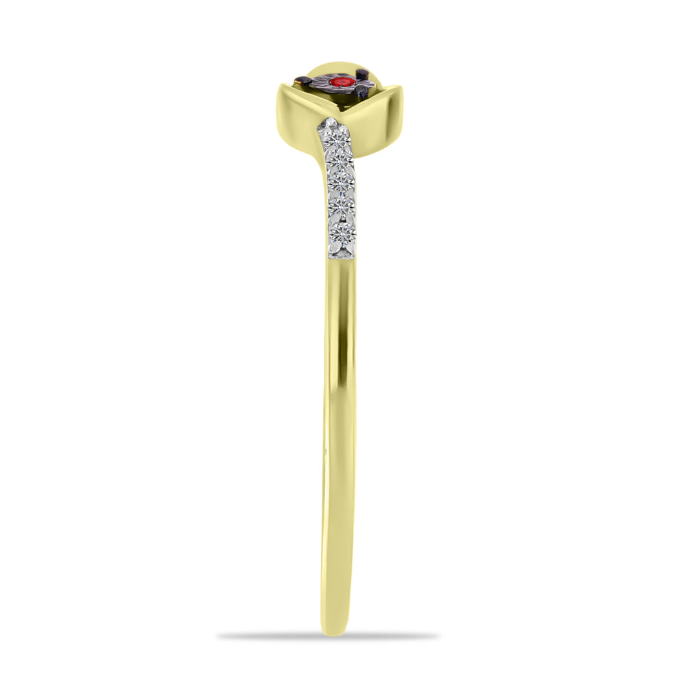 Anillo de Plata Bañada en Oro con Diamante Rojo y Zircón Blanco