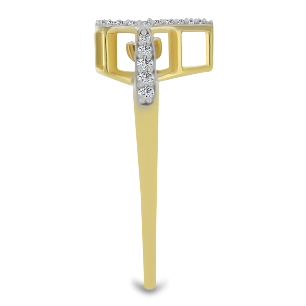 Anillo de Plata Bañada en Oro con Diamante blanco y Zircón Blanco