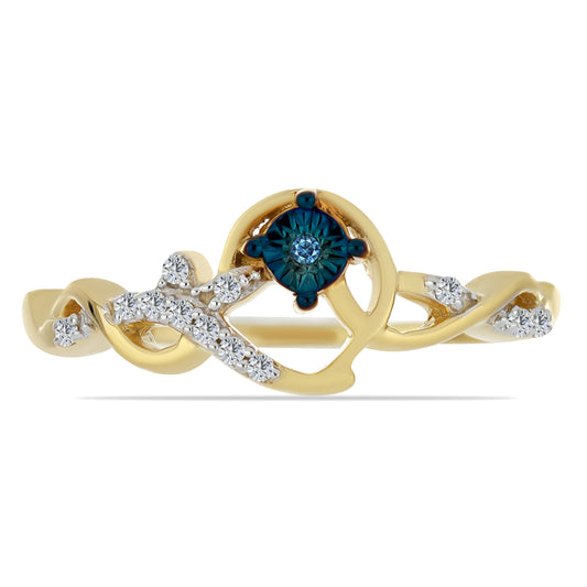 Anillo de Plata Bañada en Oro con Diamante Azul y Zircón Blanco