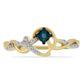 Anillo de Plata Bañada en Oro con Diamante Azul y Zircón Blanco
