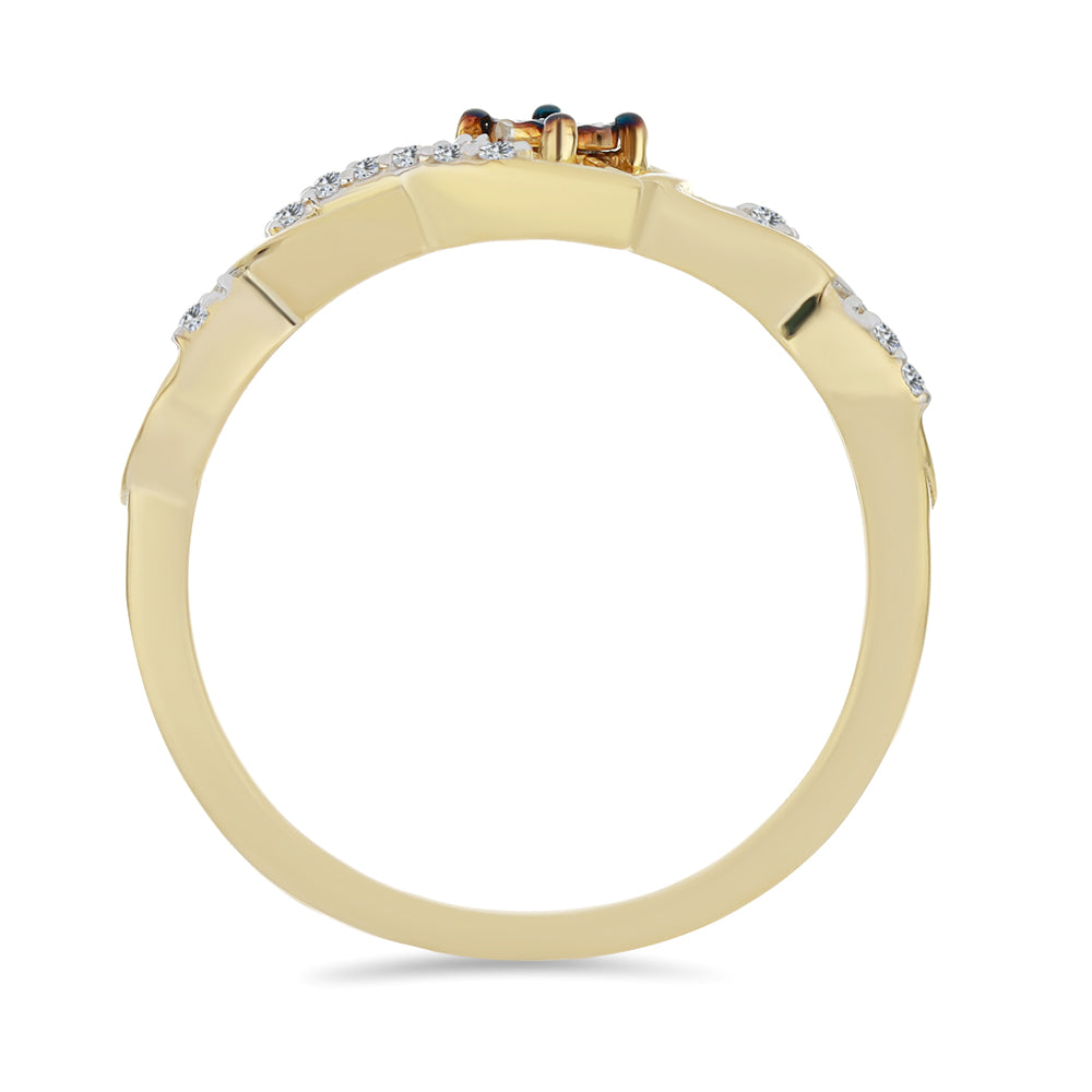 Anillo de Plata Bañada en Oro con Diamante Azul y Zircón Blanco