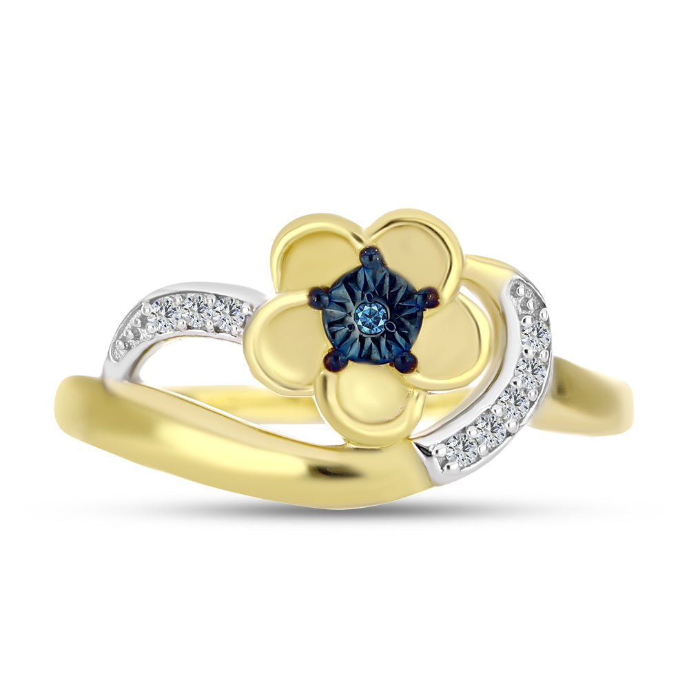 Anillo de Plata Bañada en Oro con Diamante Azul y Zircón Blanco 1 