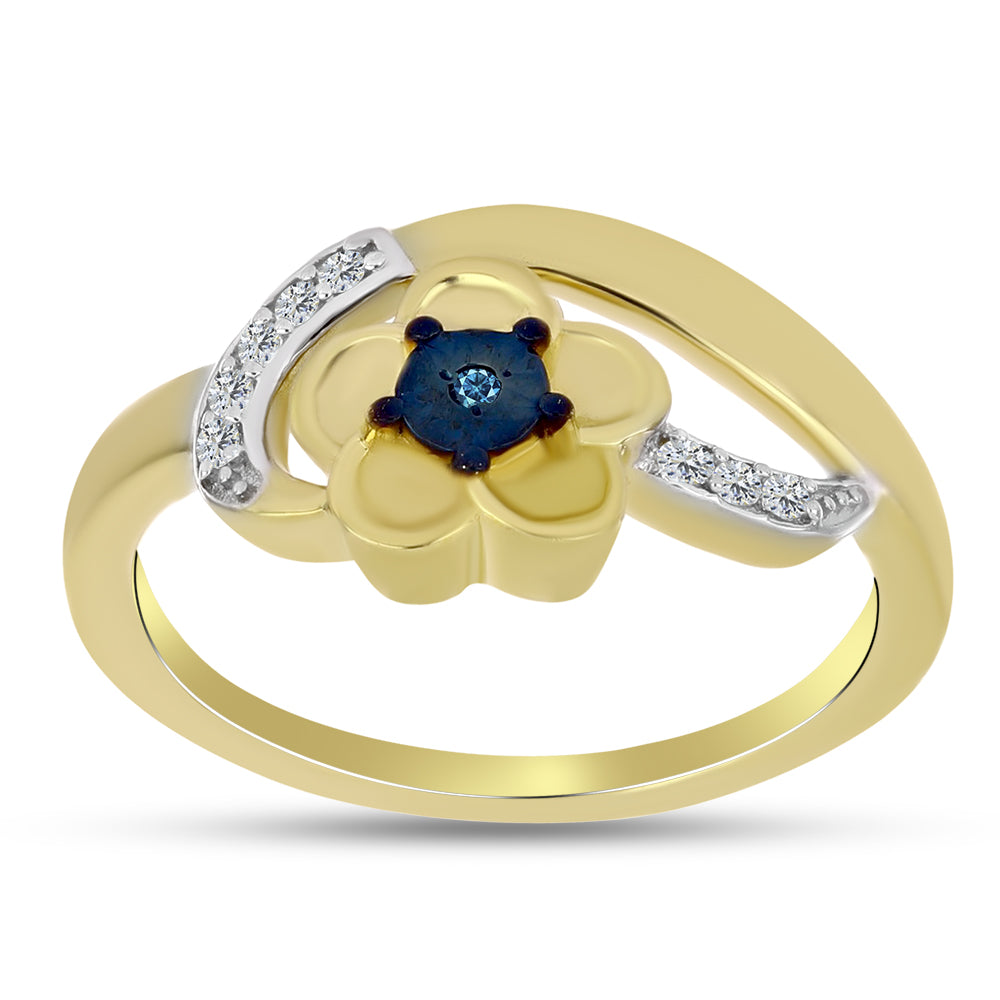 Anillo de Plata Bañada en Oro con Diamante Azul y Zircón Blanco 3 