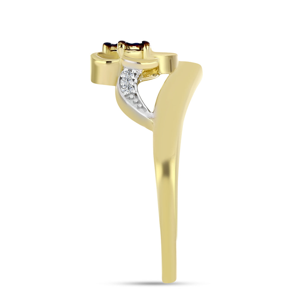 Anillo de Plata Bañada en Oro con Diamante Azul y Zircón Blanco 4 