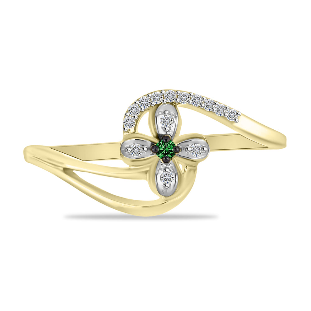 Anillo de Plata Bañada en Oro con Diamante Verde y Zircón Blanco 1 
