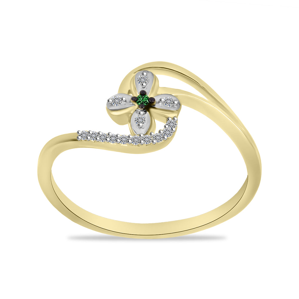 Anillo de Plata Bañada en Oro con Diamante Verde y Zircón Blanco