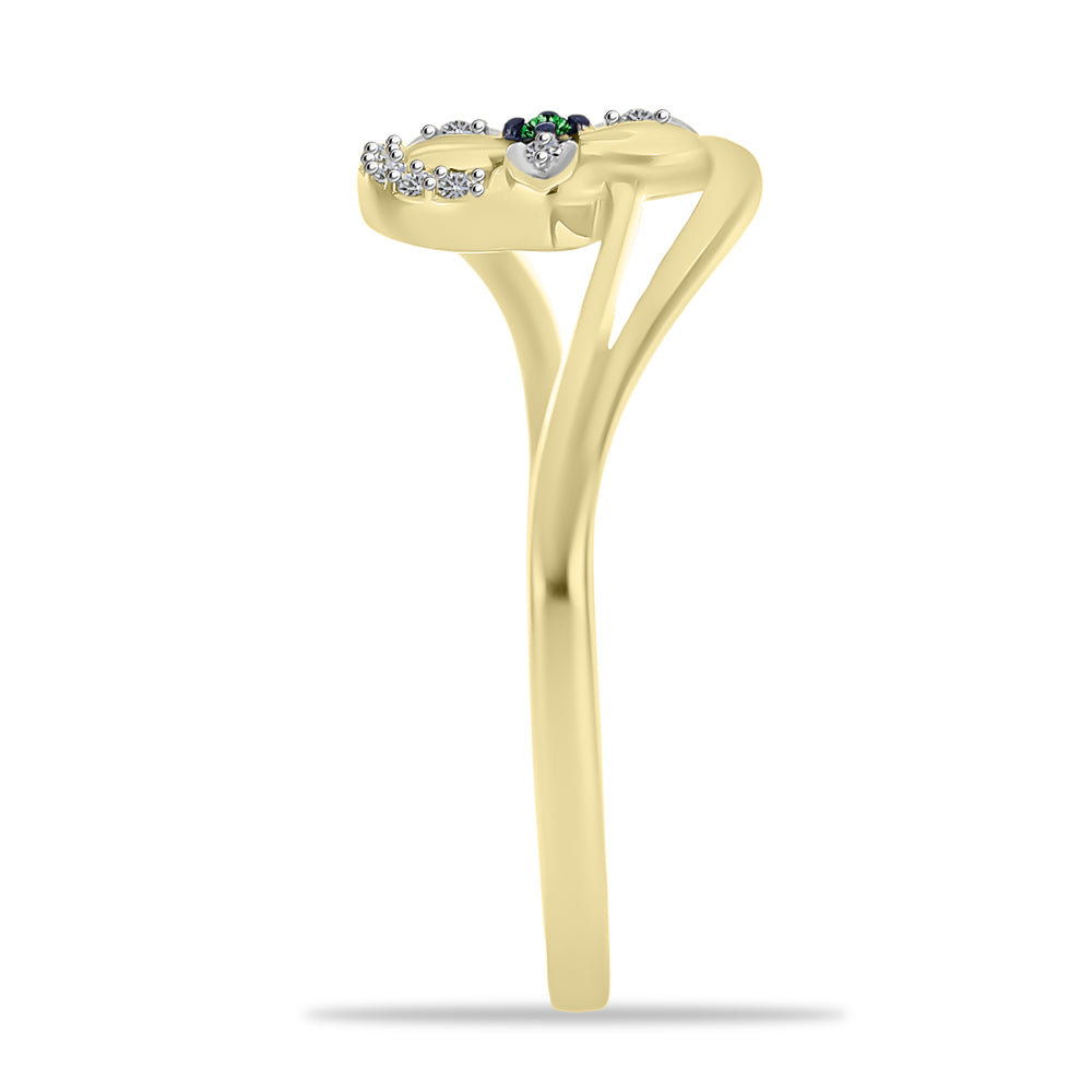 Anillo de Plata Bañada en Oro con Diamante Verde y Zircón Blanco 4 