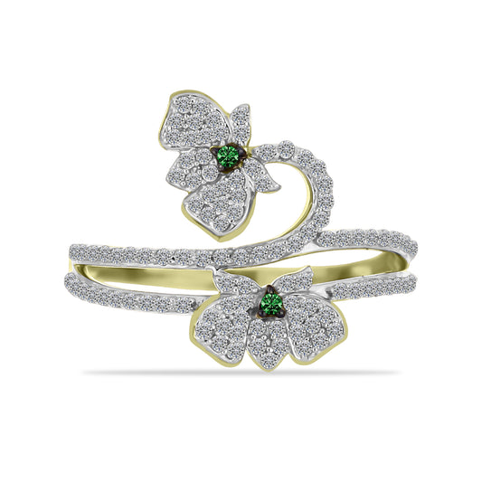 Anillo de Plata Bañada en Oro con Diamante Verde y Zircón Blanco