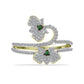 Anillo de Plata Bañada en Oro con Diamante Verde y Zircón Blanco