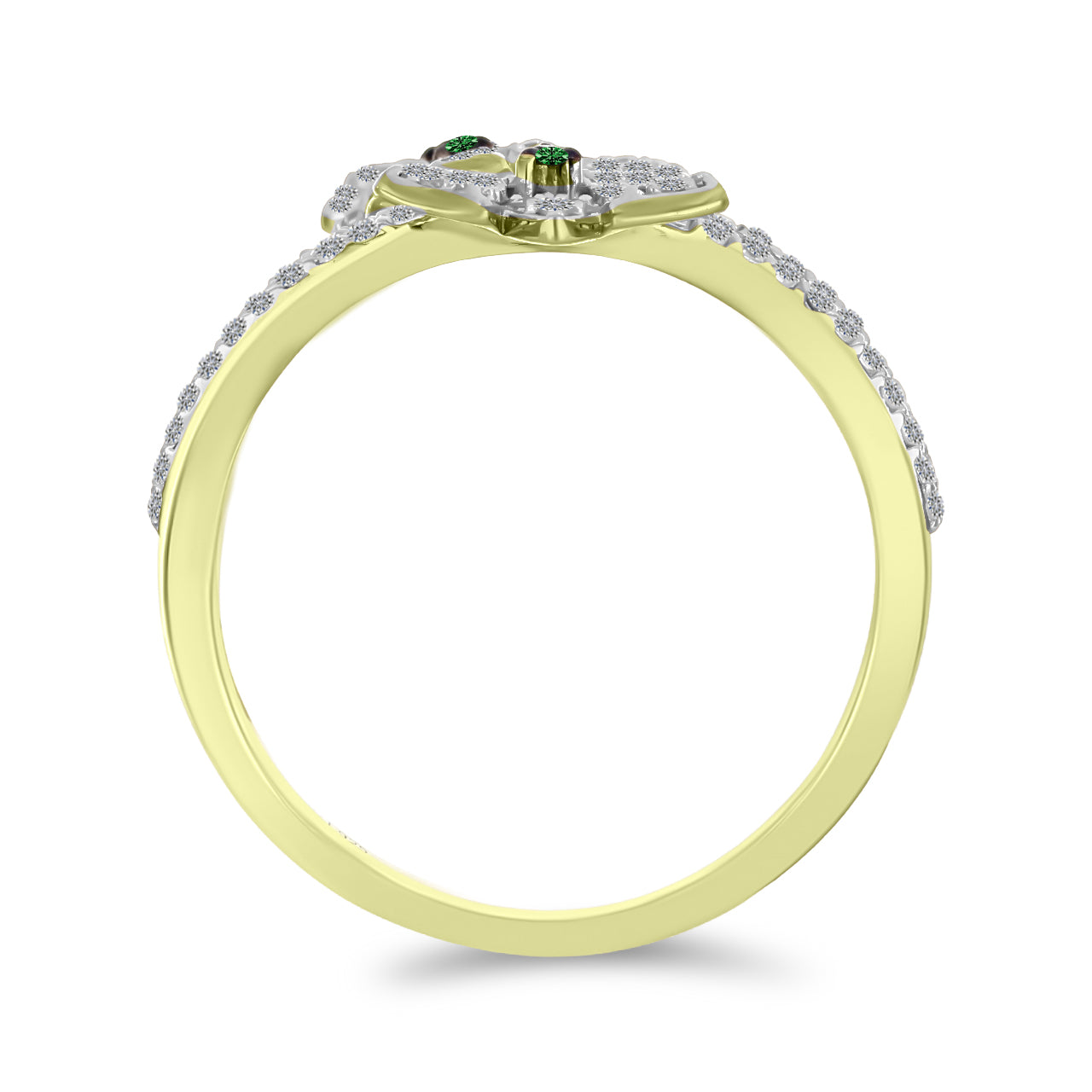 Anillo de Plata Bañada en Oro con Diamante Verde y Zircón Blanco 2 