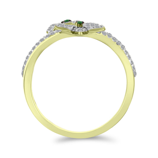 Anillo de Plata Bañada en Oro con Diamante Verde y Zircón Blanco