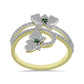 Anillo de Plata Bañada en Oro con Diamante Verde y Zircón Blanco