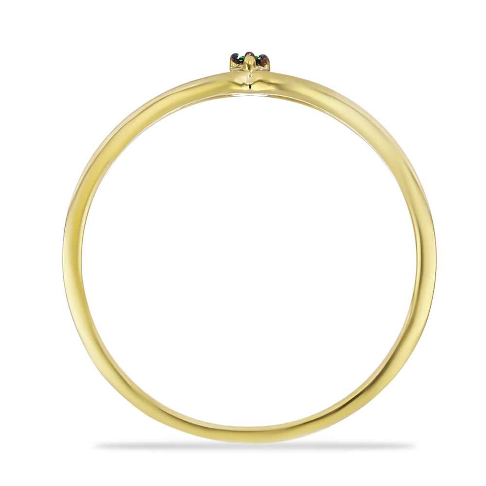 Anillo de Plata Bañada en Oro con Diamante Verde