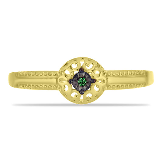 Anillo de Plata Bañada en Oro con Diamante Verde