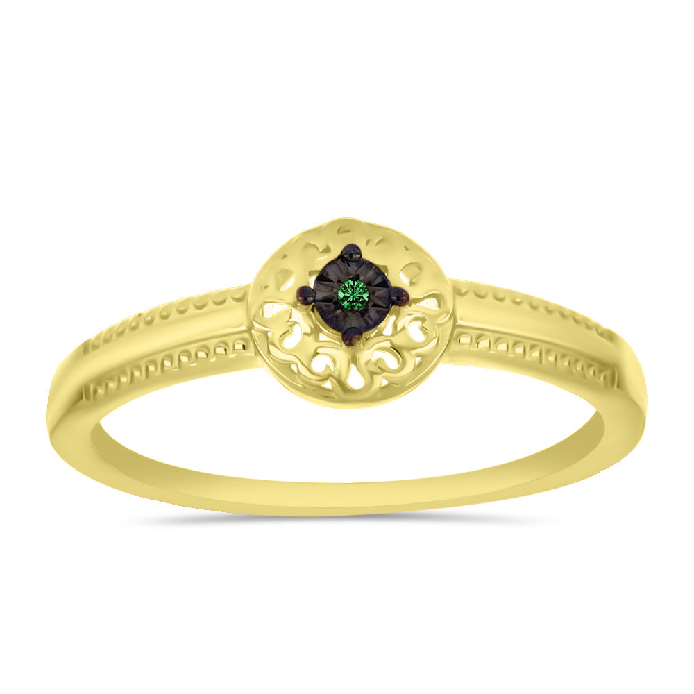 Anillo de Plata Bañada en Oro con Diamante Verde 3 
