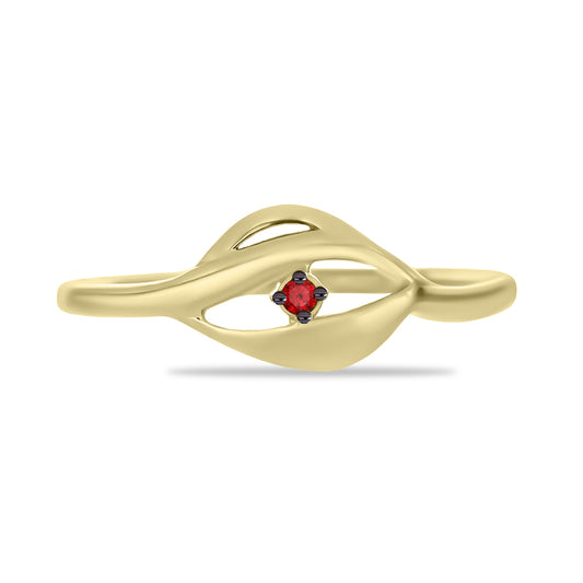 Anillo de Plata Bañada en Oro con Diamante Rojo