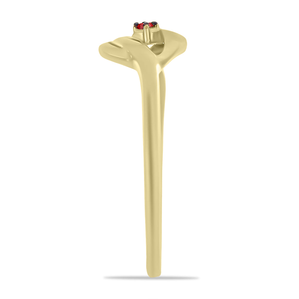 Anillo de Plata Bañada en Oro con Diamante Rojo