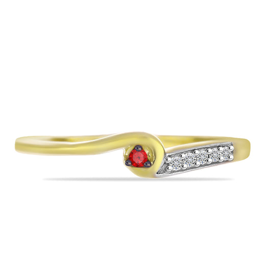 Anillo de Plata Bañada en Oro con Diamante Rojo y Zircón Blanco