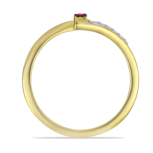 Anillo de Plata Bañada en Oro con Diamante Rojo y Zircón Blanco