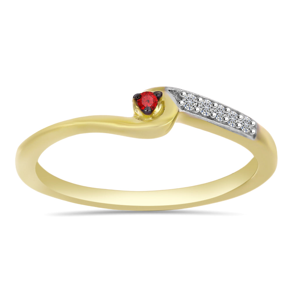 Anillo de Plata Bañada en Oro con Diamante Rojo y Zircón Blanco 3 