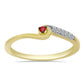 Anillo de Plata Bañada en Oro con Diamante Rojo y Zircón Blanco