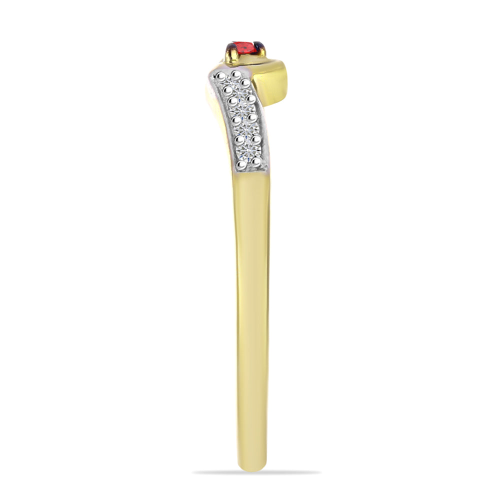 Anillo de Plata Bañada en Oro con Diamante Rojo y Zircón Blanco 4 
