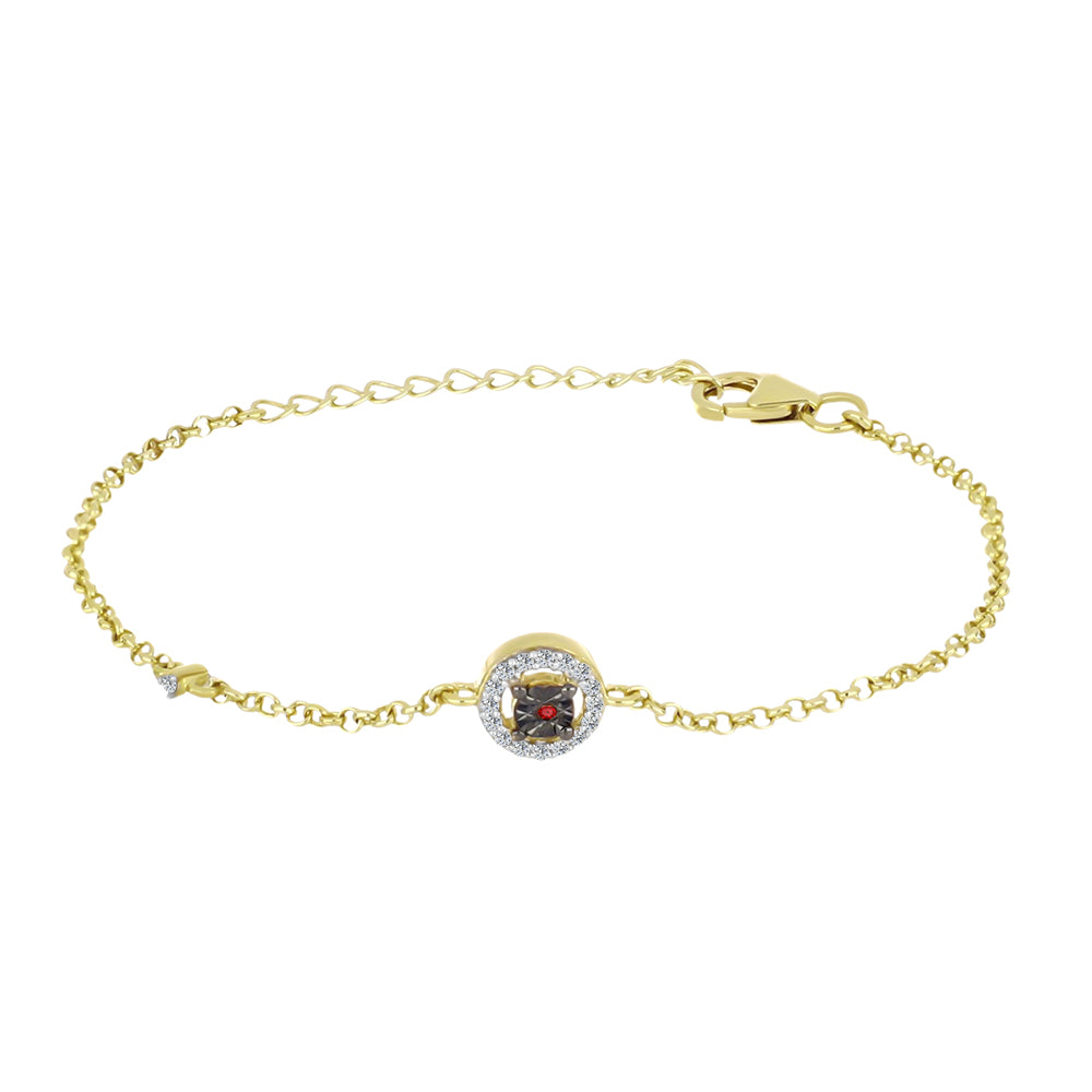 Pulsera de Plata Bañada en Oro con Diamante Rojo y Zircón Blanco