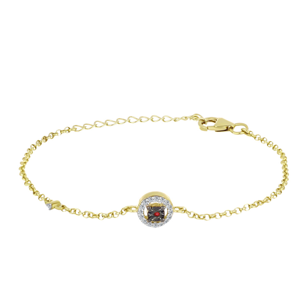 Pulsera de Plata Bañada en Oro con Diamante Rojo y Zircón Blanco 2 