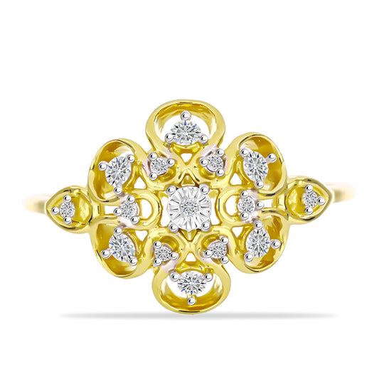 Anillo de Plata Bañada en Oro con Diamante blanco y Zircón Blanco