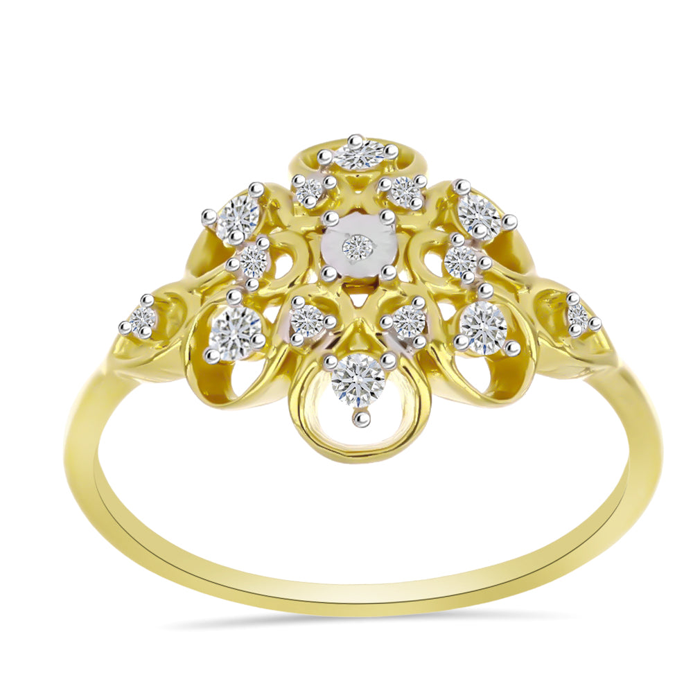 Anillo de Plata Bañada en Oro con Diamante blanco y Zircón Blanco 3 