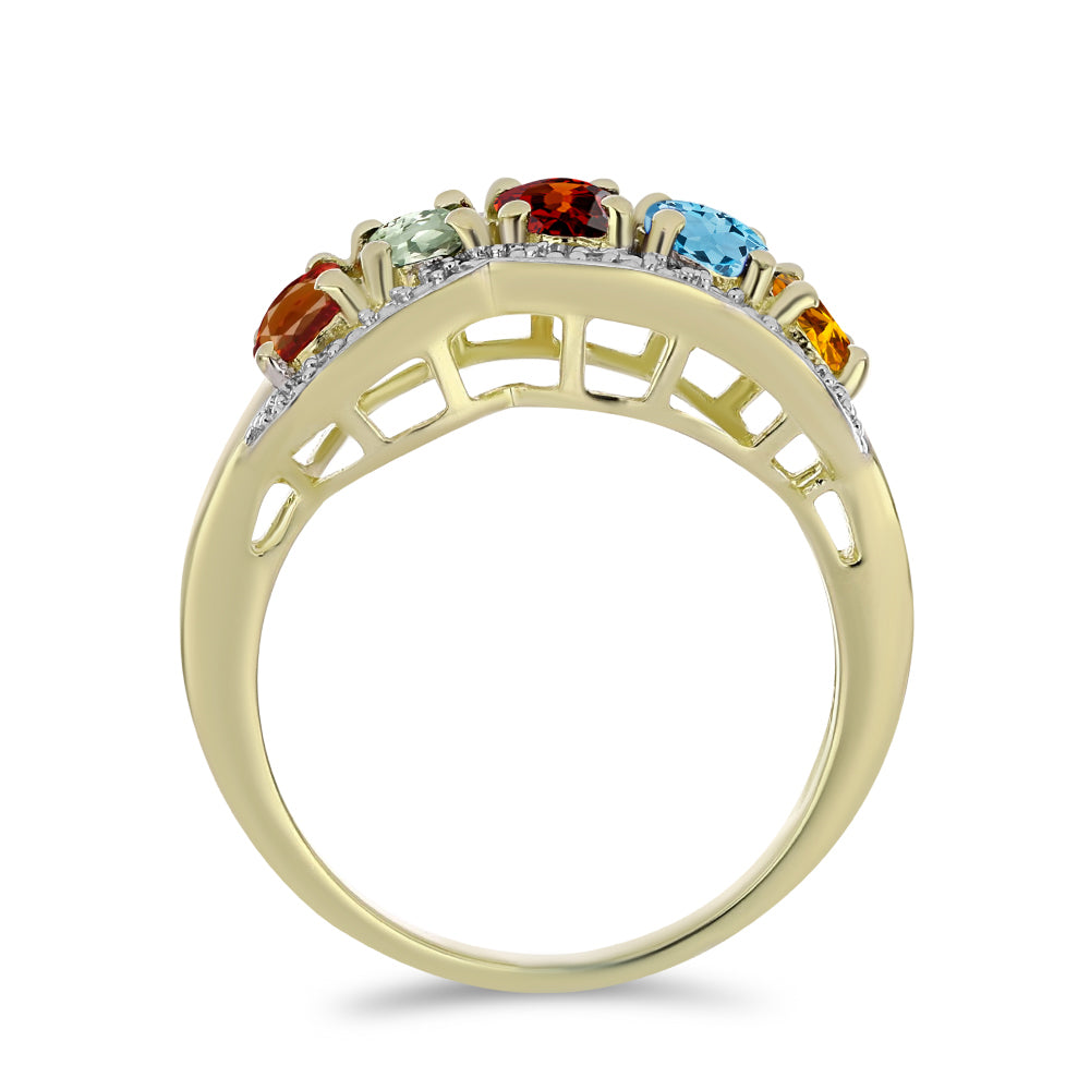 Anillo de Plata Bañada en Oro con Turmalina Arco Iris Pelmadulla y Diamante blanco 2 