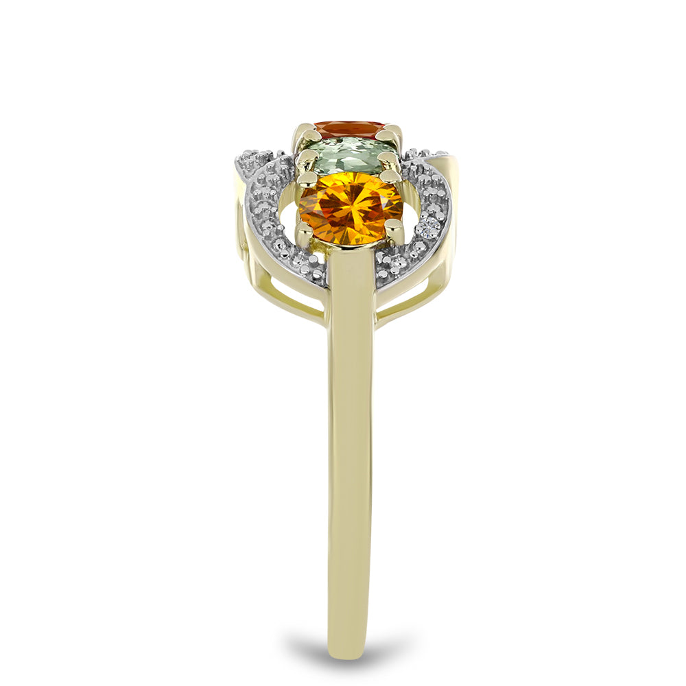 Anillo de Plata Bañada en Oro con Turmalina Arco Iris Pelmadulla y Diamante blanco 4 