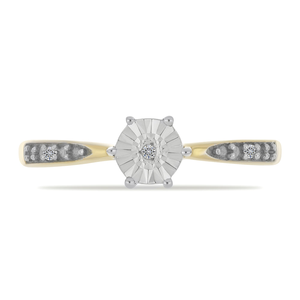Anillo de Plata Bañada en Oro con Diamante blanco y Zircón Blanco 1 
