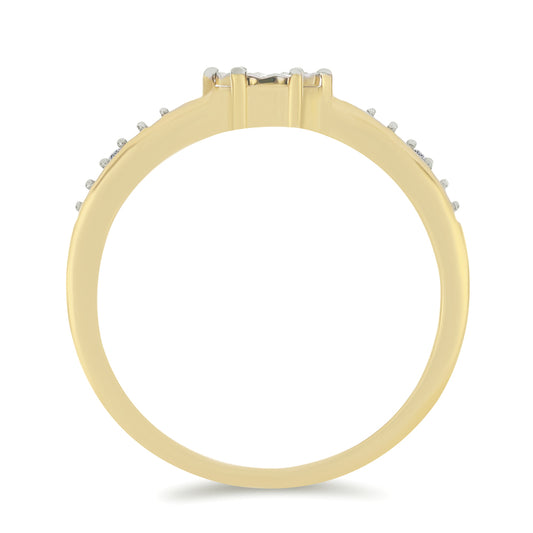 Anillo de Plata Bañada en Oro con Diamante blanco y Zircón Blanco