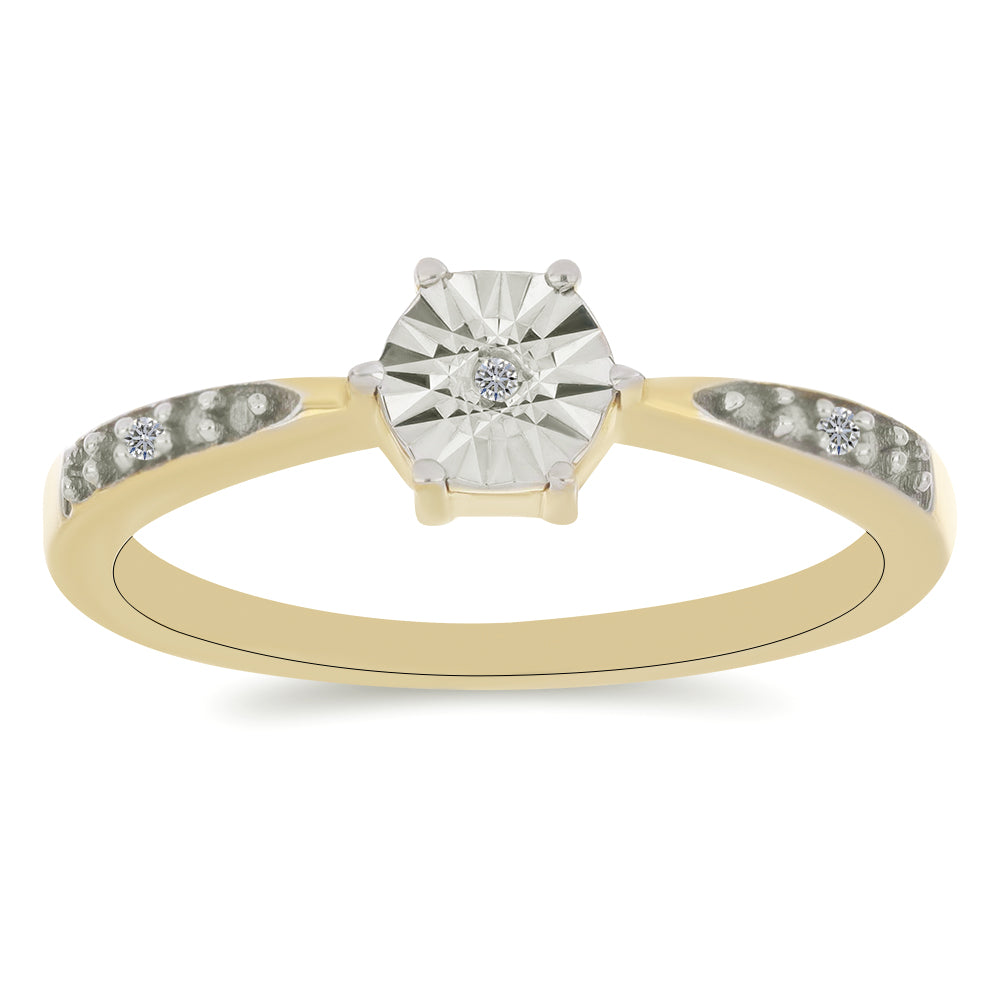 Anillo de Plata Bañada en Oro con Diamante blanco y Zircón Blanco 3 