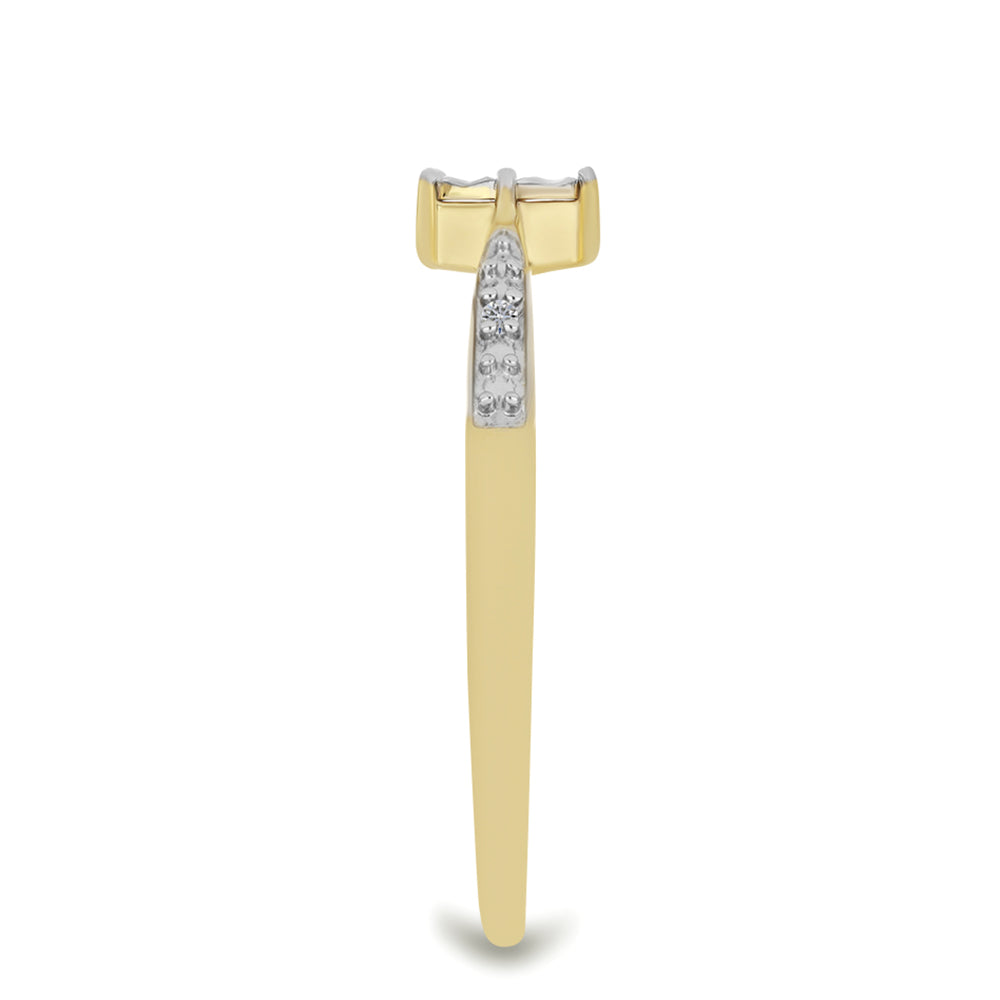 Anillo de Plata Bañada en Oro con Diamante blanco y Zircón Blanco 4 