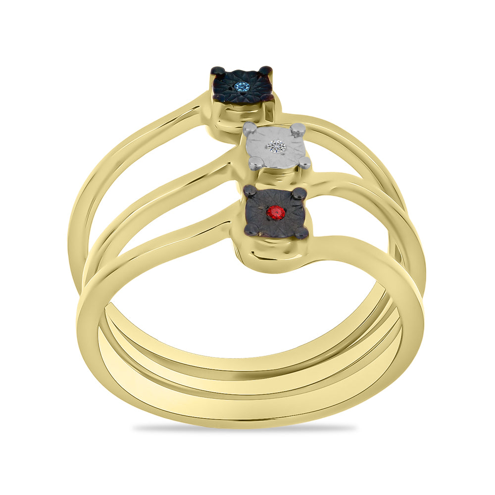 Conjunto de Plata Bañada en Oro con Diamante Azul y Diamante blanco ( Anillo ) 2 