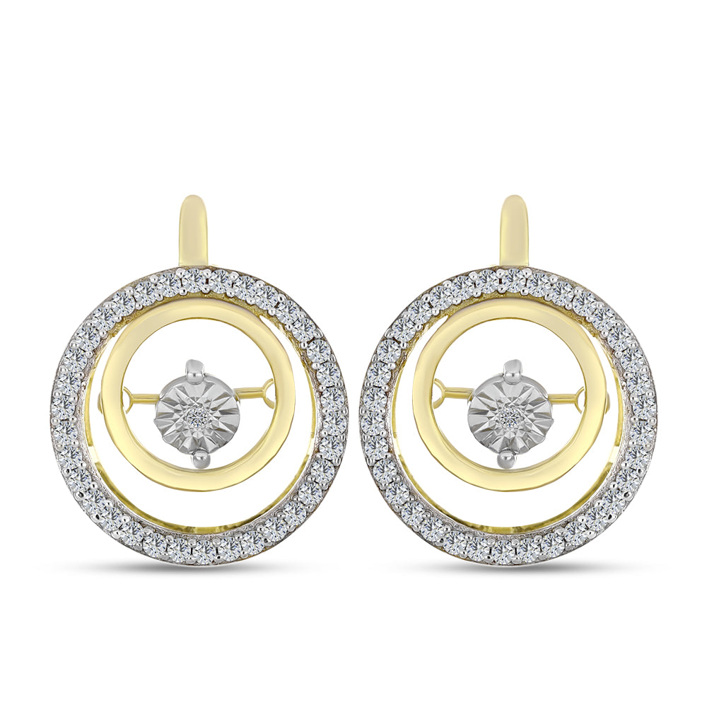 Pendientes de Plata Bañada en Oro con Diamante blanco y Zircón Blanco 1 