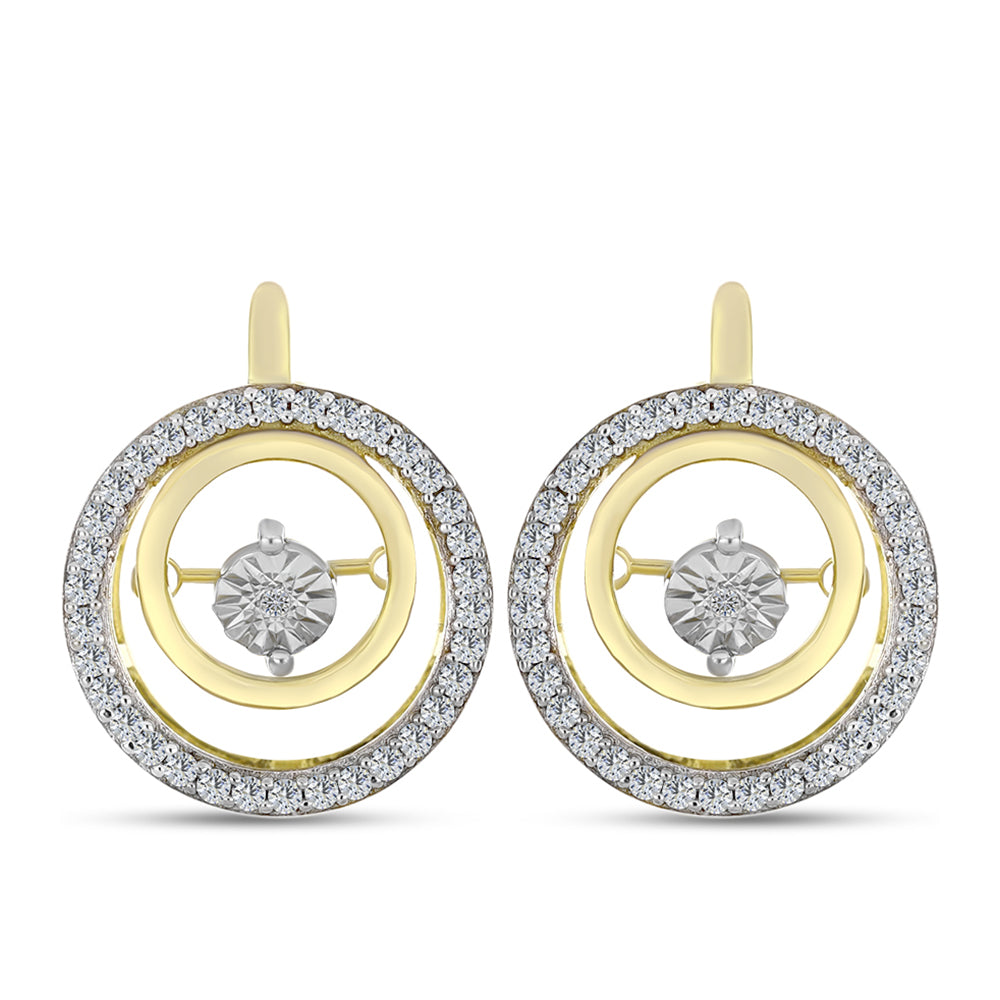 Pendientes de Plata Bañada en Oro con Diamante blanco y Zircón Blanco 3 