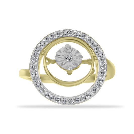 Anillo de Plata Bañada en Oro con Diamante blanco y Zircón Blanco