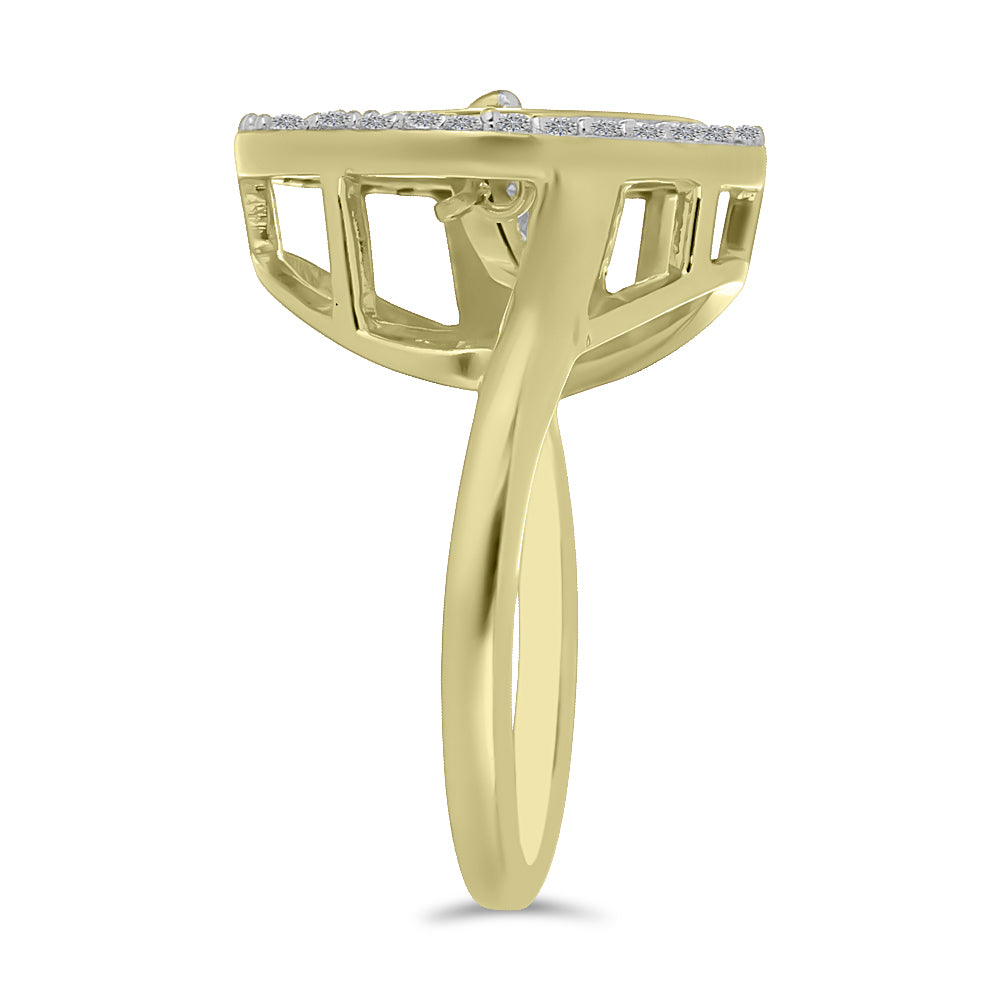 Anillo de Plata Bañada en Oro con Diamante blanco y Zircón Blanco 4 