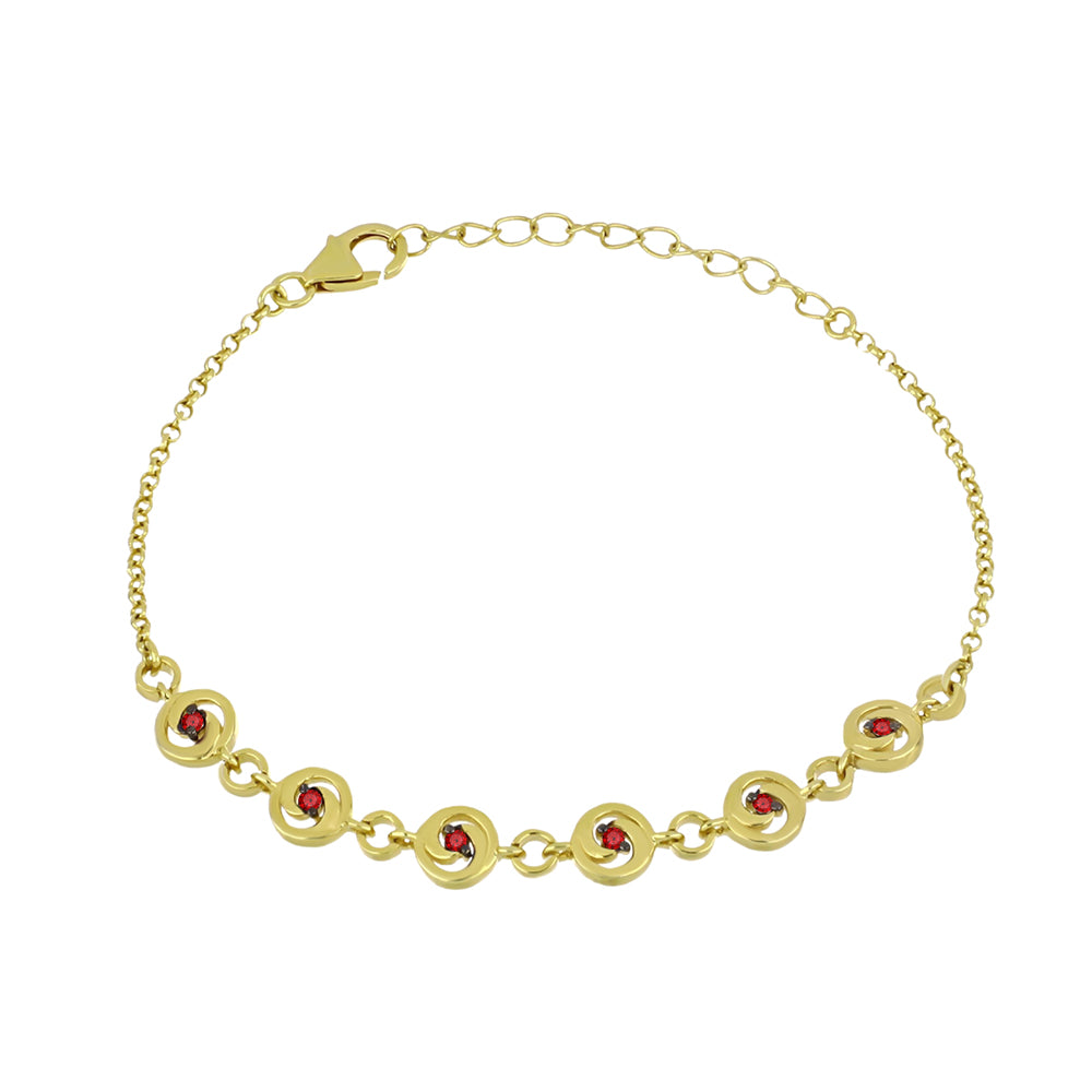Pulsera de Plata Bañada en Oro con Diamante Rojo 1 