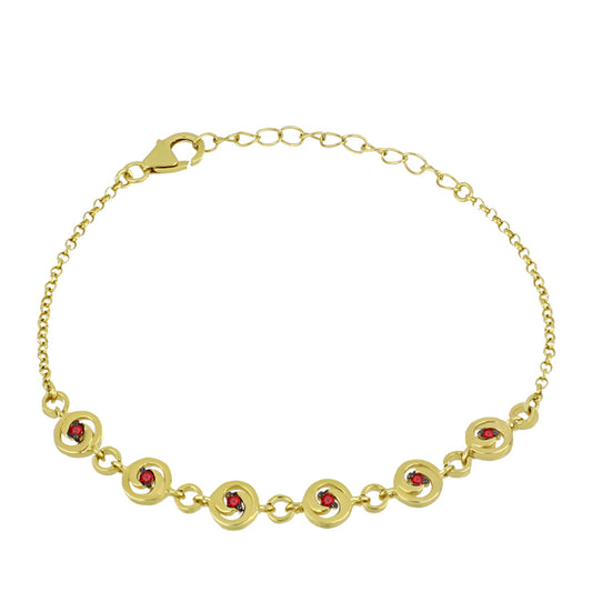 Pulsera de Plata Bañada en Oro con Diamante Rojo