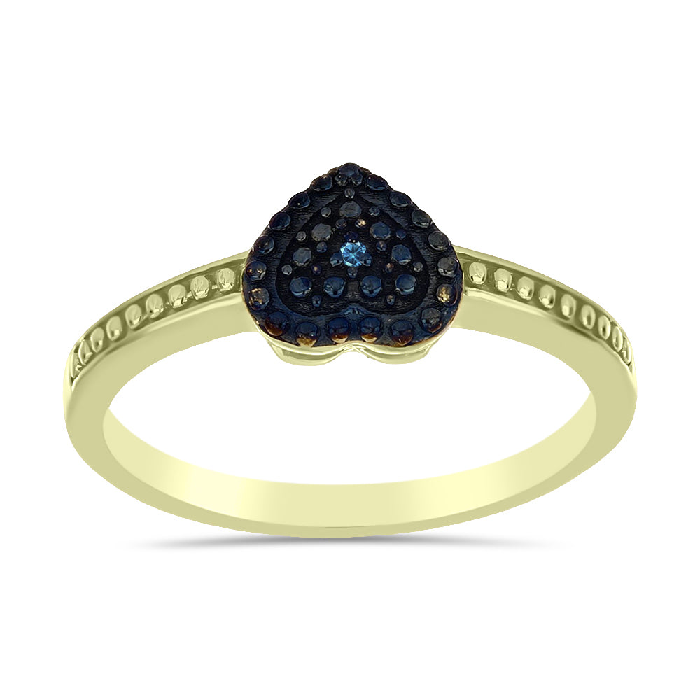 Anillo de Plata Bañada en Oro con Diamante Azul