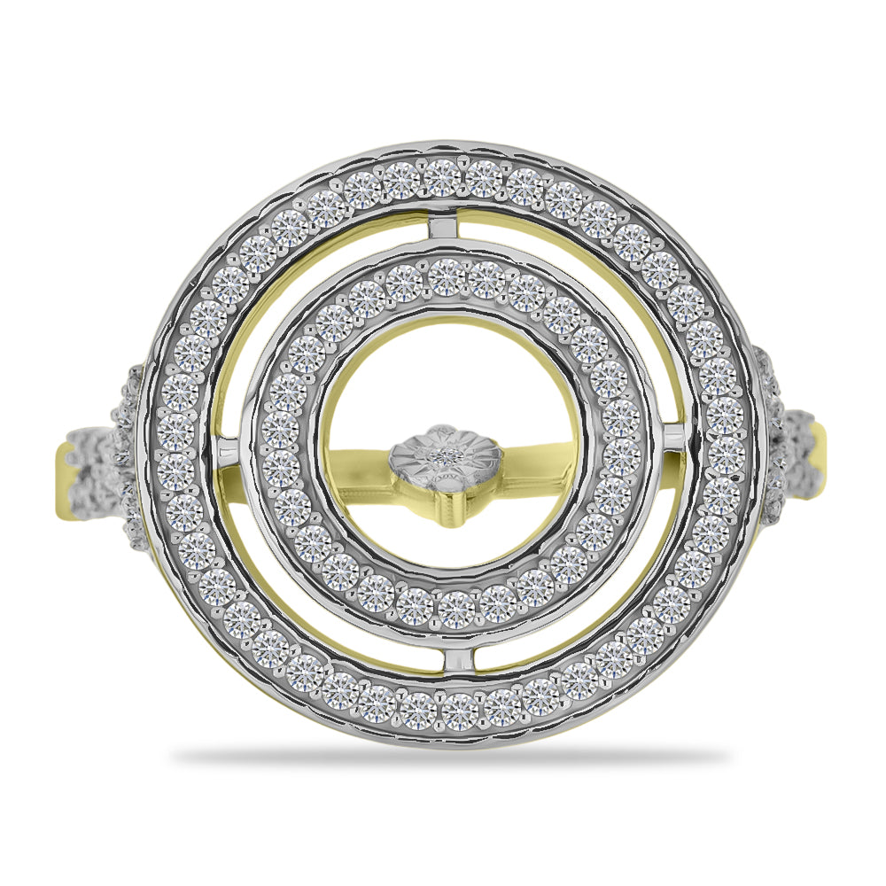 Anillo de Plata Bañada en Oro con Diamante blanco y Zircón Blanco