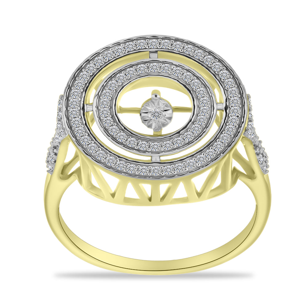 Anillo de Plata Bañada en Oro con Diamante blanco y Zircón Blanco 3 