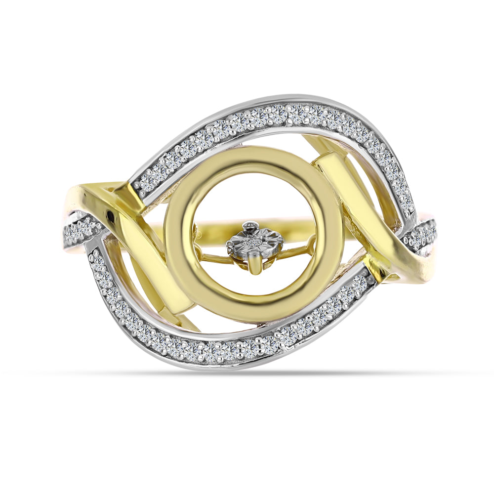 Anillo de Plata Bañada en Oro con Diamante blanco y Zircón Blanco 1 